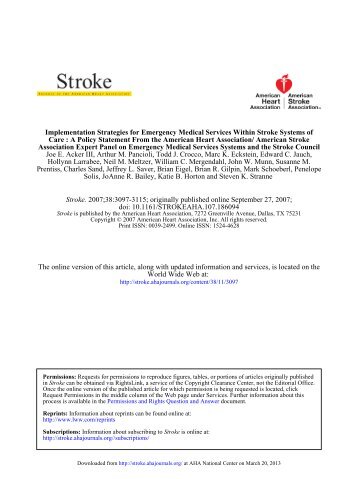 2007 EMS Stroke Recommendations - American Heart Association