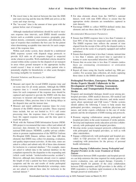 2007 EMS Stroke Recommendations - American Heart Association