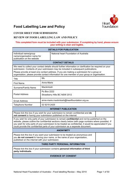 Review of Food Labelling Law and Policy - National Heart Foundation