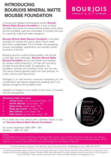 Bourjois Mineral Matte Mousse Foundation Colour Chart