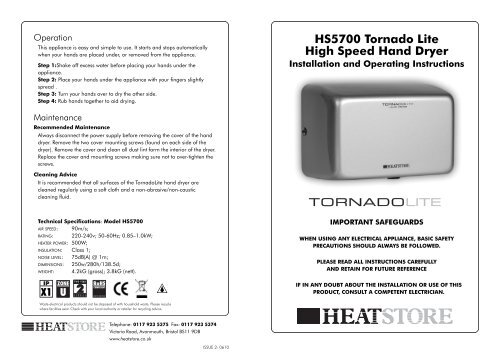 HS5700 Tornado Lite High Speed Hand Dryer - Heatstore
