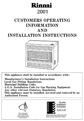 Rinnai 2001 operating and installation manual - Heatworks