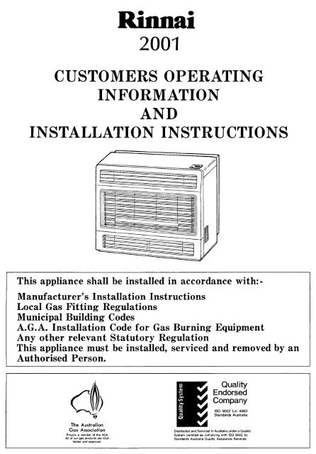 Rinnai 2001 operating and installation manual - Heatworks