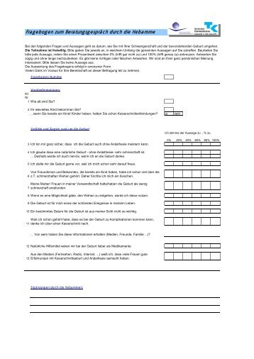 Fragebogen zum BeratungsgesprÃ¤ch durch die Hebamme