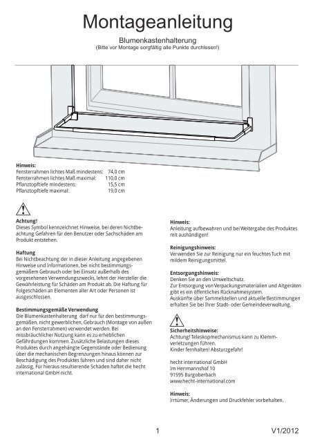 Entwurf Blumenkastenhalterung - hecht-international GmbH