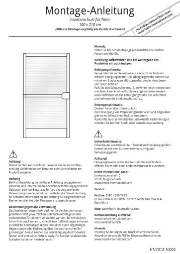 Insektenschutz fÃ¼r TÃ¼ren Montageanleitung - hecht-international ...