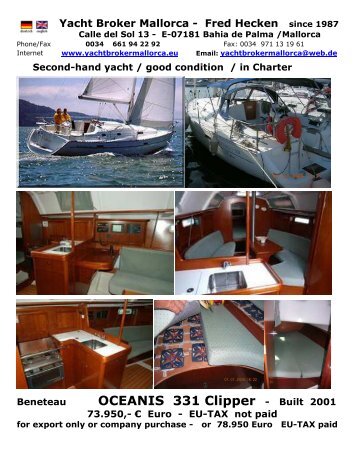 020 Beneteau Oceanis 331 Clipper 2001 BONITA ... - heckenweb.de