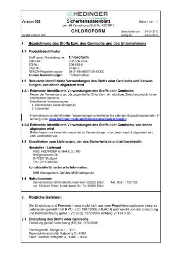 Sicherheitsdatenblatt CHLOROFORM - Hedinger