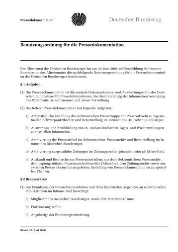 Benutzungsordnung für die Pressedokumentation - Deutscher ...