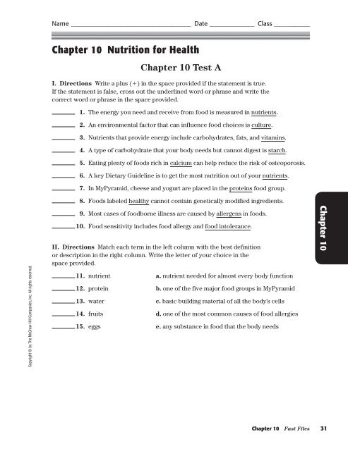 Chapter 10 Nutrition For Health