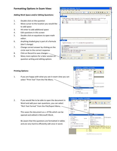 ExamView: Training Session #1 Math Department The Startup Menu ...