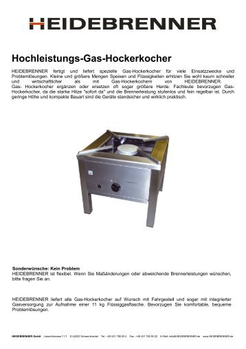 Hochleistungs-Gas-Hockerkocher - HEIDEBRENNER GmbH