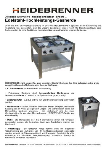 Edelstahl-Hochleistungs-Gasherde - HEIDEBRENNER GmbH