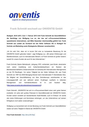 Frank Schmidt wechselt zur ONVENTIS GmbH - HeidelbergCapital