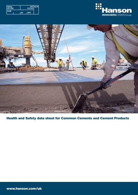 Health and Safety Data Sheets for Cements and Cement Products