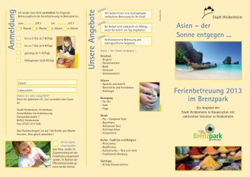 Anmeldeflyer Ferienbetreuung im Brenzpark - Stadt Heidenheim