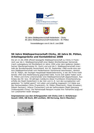 50 Jahre StÃ¤dtepartnerschaft Clichy, 40 Jahre St ... - Stadt Heidenheim