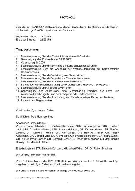 Gemeinderatssitzung 2007-12/1 (63 KB) - .PDF - Heidenreichstein