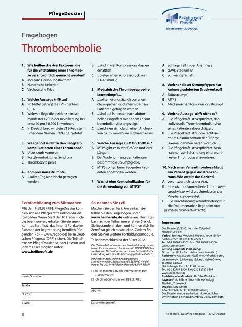 Thromboembolie Pflege Dossier - Heilberufe