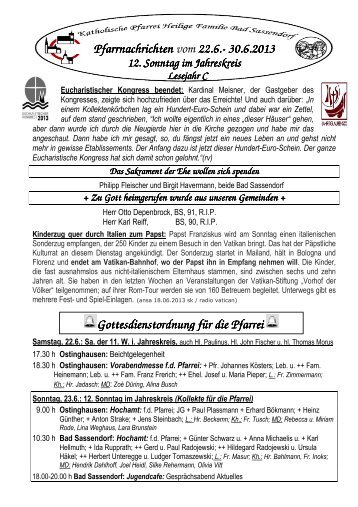 Der Pfarrbrief vom 22.06.2013 bis 30.06.2013 - Katholischen Pfarrei ...