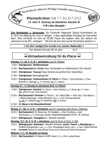 Der Pfarrbrief vom 06.07.2012 bis 22.07.2012 - Katholischen Pfarrei ...