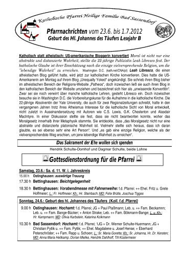 Der Pfarrbrief vom 23.06.2012 bis 01.07.2012 - Katholischen Pfarrei ...