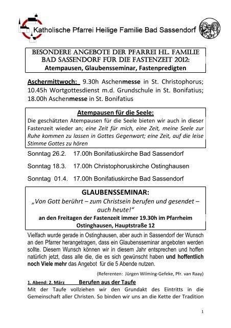 GLAUBENSSEMINAR: - Katholischen Pfarrei Heilige Familie Bad ...