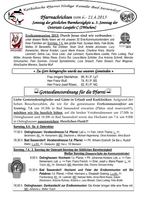 Der Pfarrbrief vom 06.04.2013 bis 21.04.2013 - Katholischen Pfarrei ...