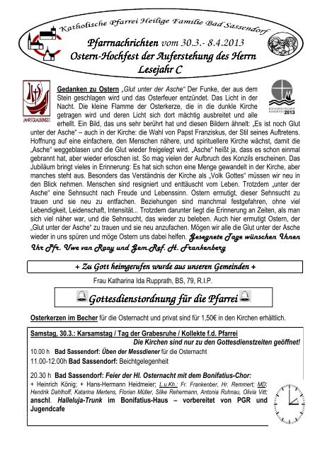 Der Pfarrbrief vom 30.03.2013 bis 08.04.2013 - Katholischen Pfarrei ...