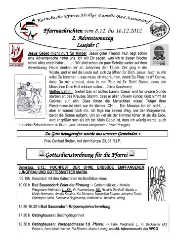 Der Pfarrbrief vom 08.12.2012 bis 16.12.2012 - Katholischen Pfarrei ...