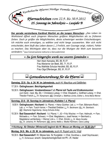 Der Pfarrbrief vom 22.09.2012 bis 30.09.2012 - Katholischen Pfarrei ...