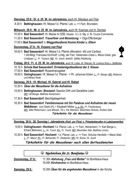 Der Pfarrbrief vom 22.09.2012 bis 30.09.2012 - Katholischen Pfarrei ...