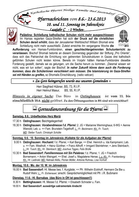 Der Pfarrbrief vom 08.06.2013 bis 23.06.2013 - Katholischen Pfarrei ...