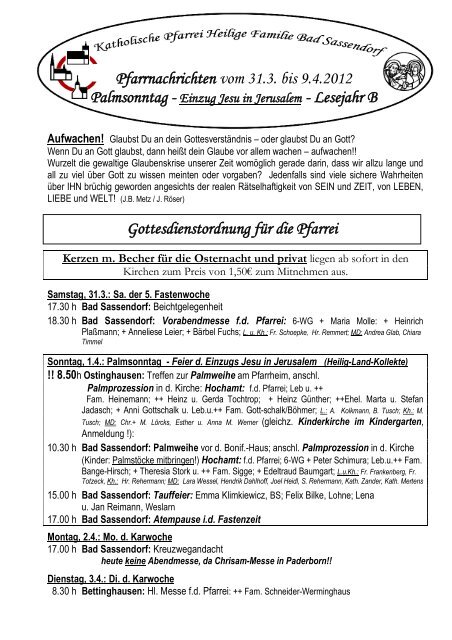 Der Pfarrbrief vom 31.03.2012 bis 09.04.2012 - Katholischen Pfarrei ...