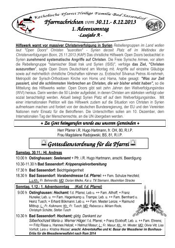 Der Pfarrbrief vom 30.11.2013 bis 08.12.2013 - Pfarrei Heilige ...