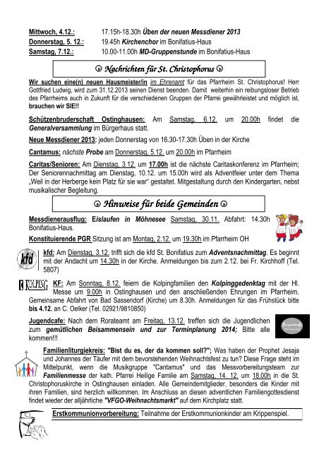 Der Pfarrbrief vom 30.11.2013 bis 08.12.2013 - Pfarrei Heilige ...