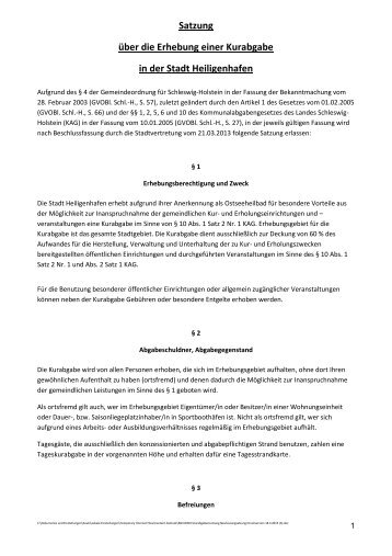 Satzung: Erhebung der Kurabgabe - Heiligenhafen