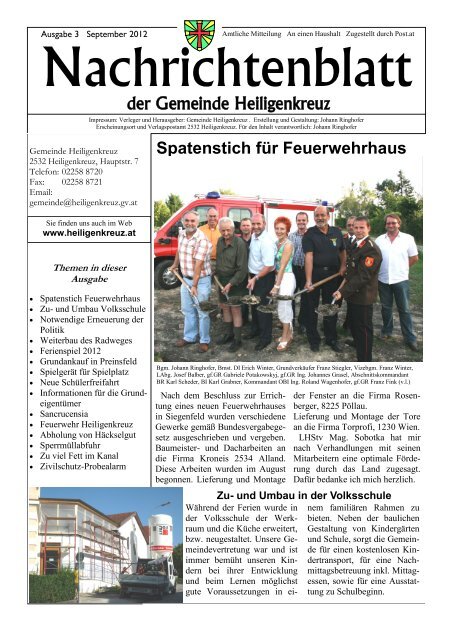 der Gemeinde Heiligenkreuz Spatenstich fÃ¼r Feuerwehrhaus