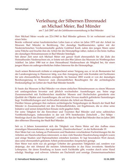 Verleihung der Silbernen Ehrennadel an Michael Meier, Bad MÃ¼nder