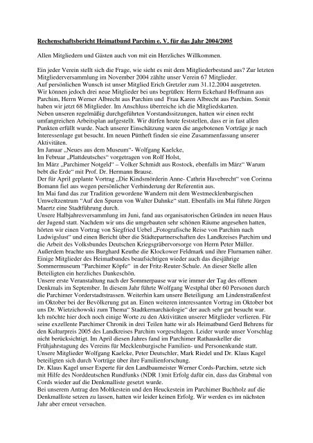 Berichtszeitraum 2004-2005 - Heimatbund Parchim e.V.