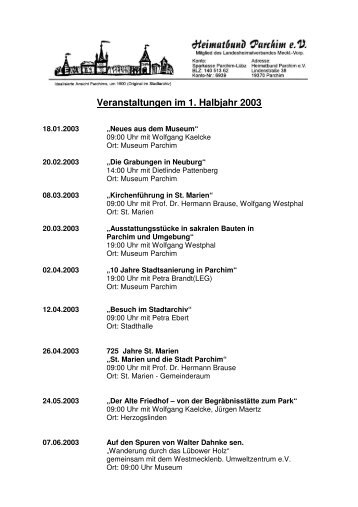 1. Halbjahr 2003 - Heimatbund Parchim e.V.