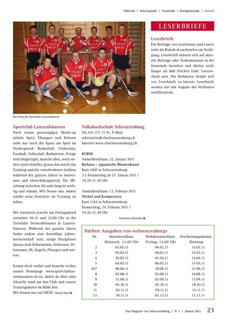Ausgabe 01/2011 - Gemeinde Schwarzenburg