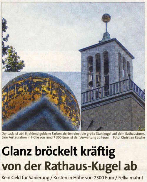 Glanz bröckelt kräftig von der Rathaus-Kugel ab - Heimatverein ...