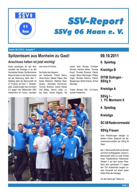 Spitzenteam aus Monheim zu Gast! 09.10.2011 - Heimspiel-Zeitung