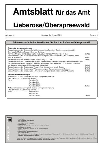 Nummer 4 vom 20.04.2013 - im Amt Lieberose/Oberspreewald