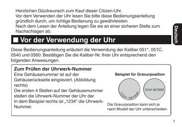 - Vor der Verwendung der Uhr - CITIZEN WATCH Global Network