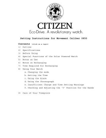 Citizen Movement 6350 6355 6380 Setting - CITIZEN WATCH ...