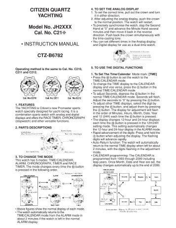 CITIZEN QUARTZ YACHTING Model No. JH2XXX Cal. No. C21 ...