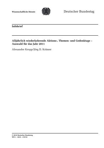 Alljährlich wiederkehrende Aktions-, Themen- und Gedenktage