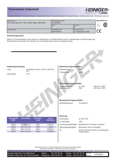 Datenblatt anzeigen - Heiniger Kabel AG